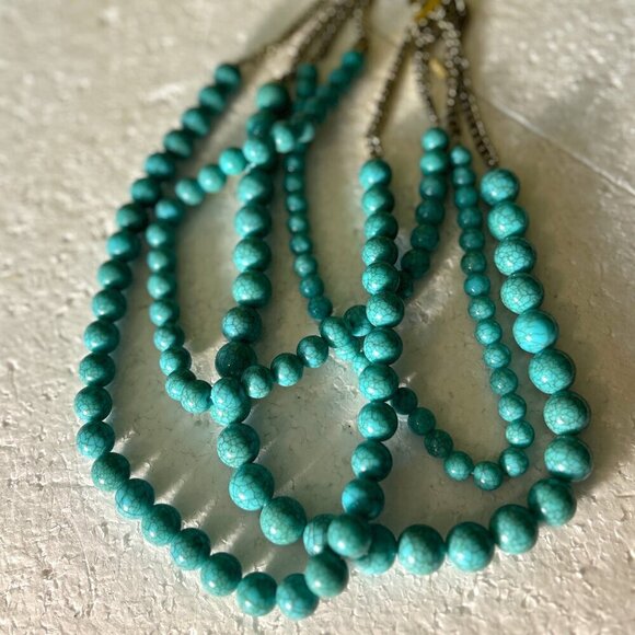 Sugarfix Turquoise Marbled Beads 4-strand Necklace Vintage Boho Ranch Timeless - Picture 2 of 6